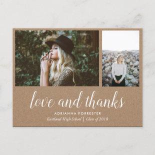 Kraft Paper Graduate Love And Thanks | Two Photos Announcement Postcard