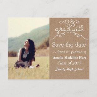 Kraft Paper Script Graduate | Save The Date Photo Announcement Postcard