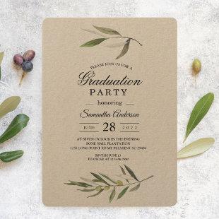 Kraft Watercolor Green Olive Branch  Invitation