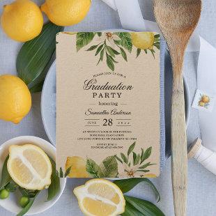 Kraft Watercolor Yellow Lemons & Leaf   Invitation