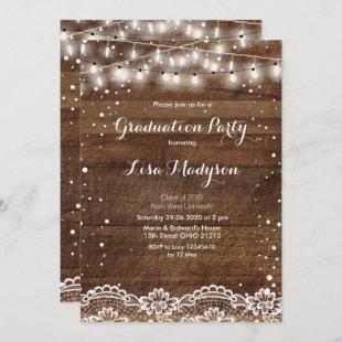 Lace String Lights Graduation Party Card Rustic