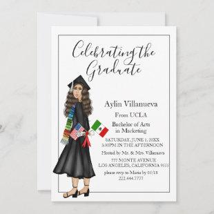 Latina with Flags and Diploma College Graduation Invitation