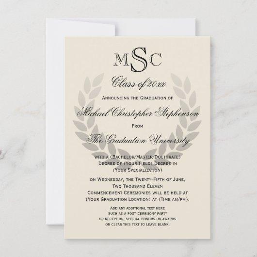Laurel Crest Monogram Classic College Graduation Invitation