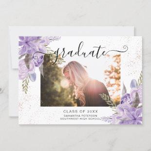 Lavender floral chic typography graduation photo announcement