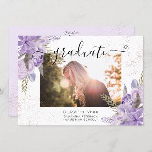 Lavender floral chic typography graduation photo invitation