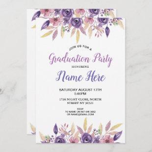 Lavender Floral Graduation Party Invite Flowers