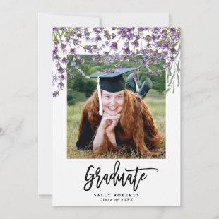 lavender floral photo graduation party invitation