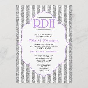 Lavender Glitter RDH graduation dental hygienist Invitation