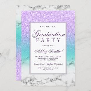 Lavender glitter turquoise marble Graduation party Invitation