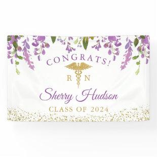 Lavender Purple Floral Gold RN Nursing Graduation Banner