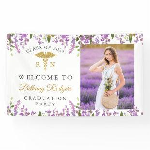 Lavender Purple Floral Gold RN Nursing Graduation  Banner
