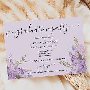 Lavender purple floral watercolor graduation invitation