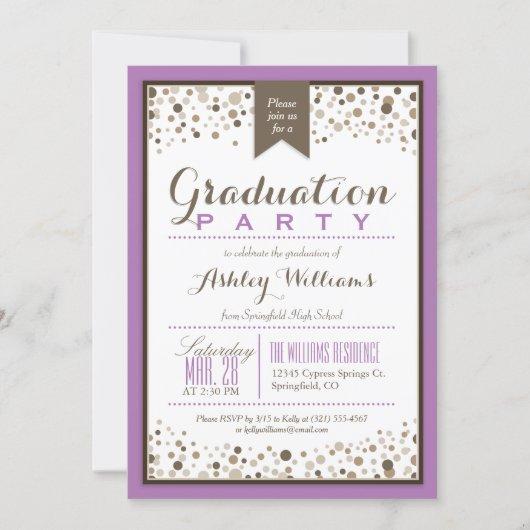 Lavender Purple, White, and Taupe Graduation Party Invitation