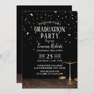 Law School Future Lawyer Gold Confetti Graduation Invitation