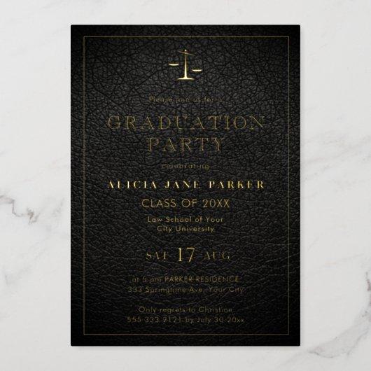 Law school graduation black gold elegant photo foil invitation