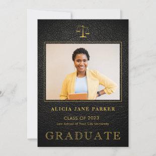 Law school graduation black gold photo announcement