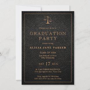 Law school graduation black gold photo elegant invitation