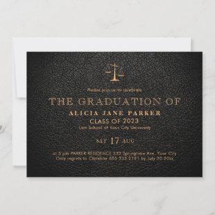 Law school graduation elegant black gold photo invitation