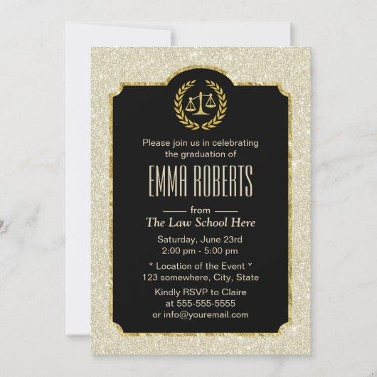 Law School Graduation Elegant Ivory Glitter Lawyer Invitation