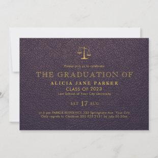 Law school graduation elegant purple gold photo invitation