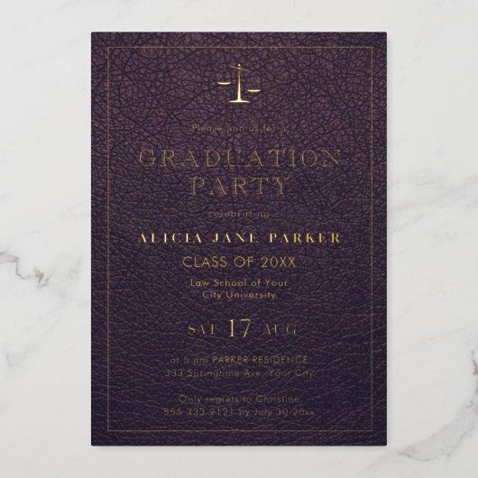 Law school graduation gold glitter elegant photo f foil invitation