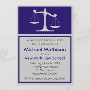 Law School Graduation Invite (Blue Justice Scales)