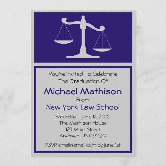 Law School Graduation Invite (Blue Justice Scales)