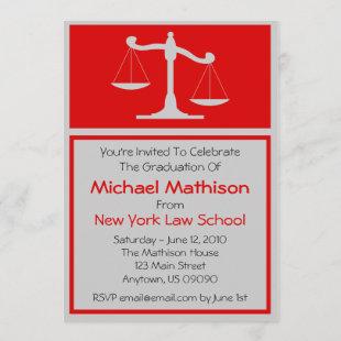 Law School Graduation Invite (Red Justice Scales)