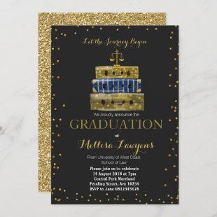 Law School Graduation Navy Blue & Gold Card invite