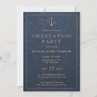 Law school graduation navy gold photo formal invitation