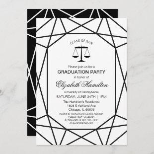 Law School Graduation Party Chic Black & White Invitation