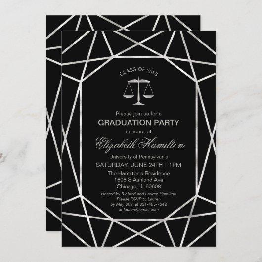 Law School Graduation Party Foil Silver Geometric Invitation