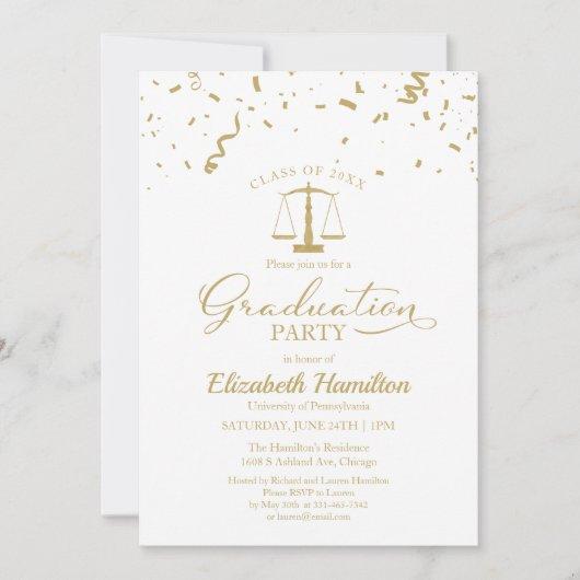 Law School Graduation Party Gold Confetti White Invitation