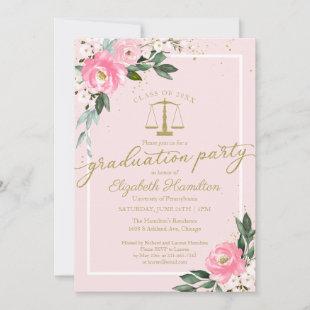 Law School Graduation Party Hot Pink Floral Invitation