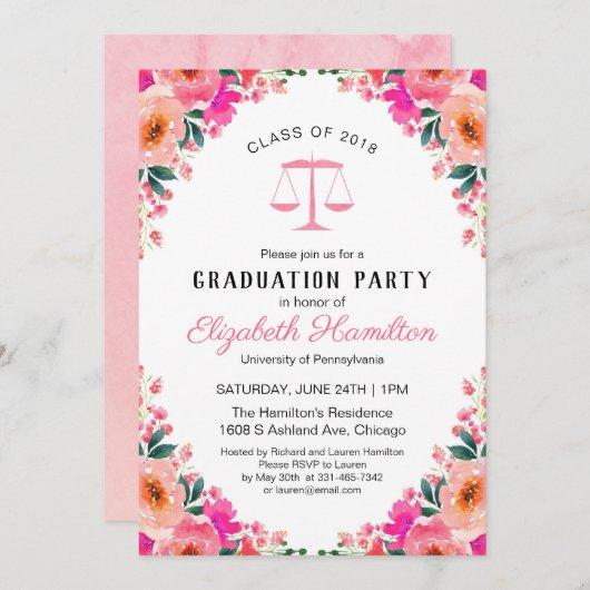 Law School Graduation Party Hot Pink Floral Invitation