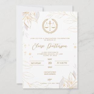 Law School Graduation Party- Simple Gold and White Invitation