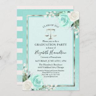Law School Graduation Party Teal Floral Invitation