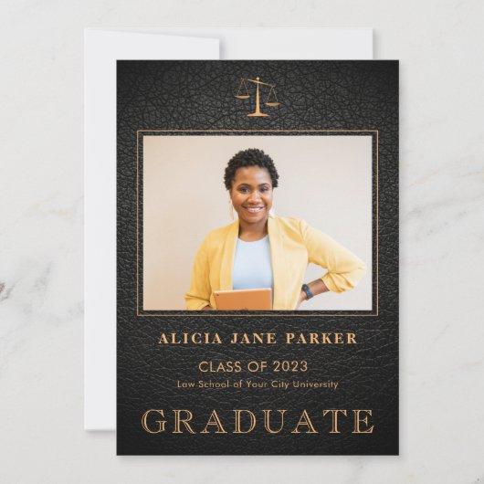 Law school graduation photo announcement card