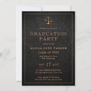 Law school graduation photo black gold elegant invitation