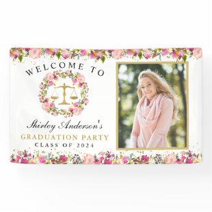Law School Graduation Pink Gold Floral Photo Banner