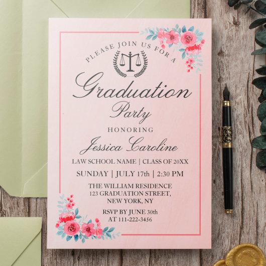Law School Modern Graduation Party With Flowers Invitation