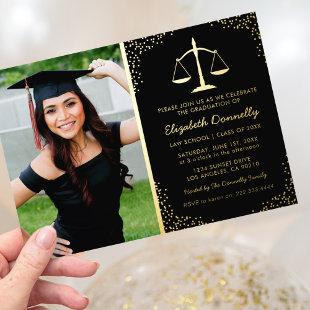 Law School Photo Graduation Party Real Gold Foil Invitation