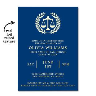 Law School Scales Of Justice Navy Gold Grad Party Foil Invitation