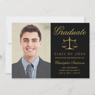 Lawyer Black Gold Script Photo Graduation Announcement