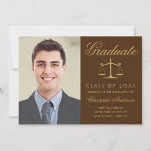 Lawyer Brown Gold Script Photo Graduation Announcement