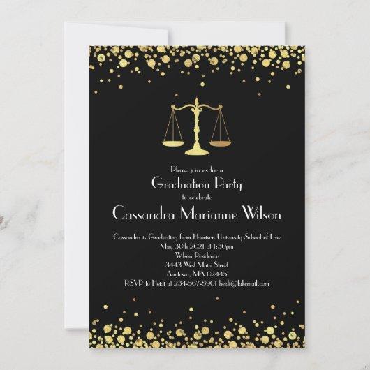 Lawyer Law School Graduation Party Black Gold Invitation
