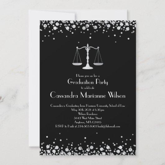 Lawyer Law School Graduation Party Black Silver Invitation