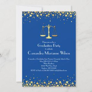 Lawyer Law School Graduation Party Gold Blue Invitation