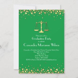 Lawyer Law School Graduation Party Gold Green Invitation