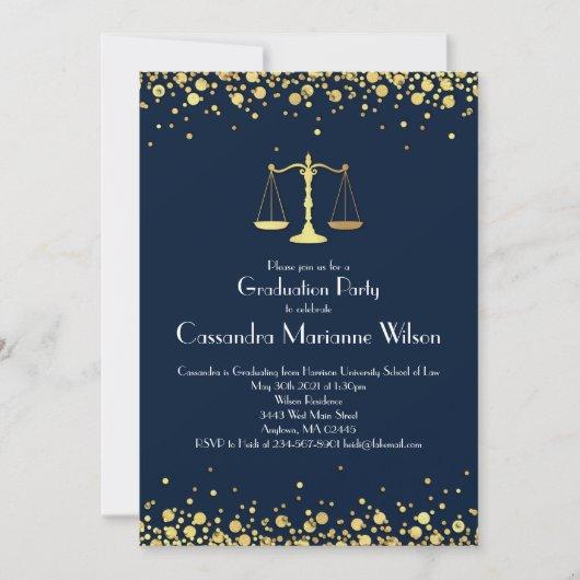 Lawyer Law School Graduation Party Gold Navy Blue Invitation